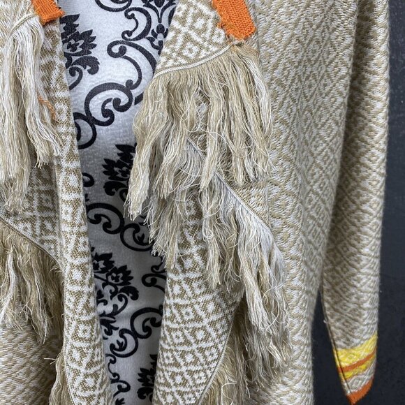 Ruby Rd Orange Yellow Brown Knit Fringe Trim Open Cardigan. Size Large - Picture 5 of 10